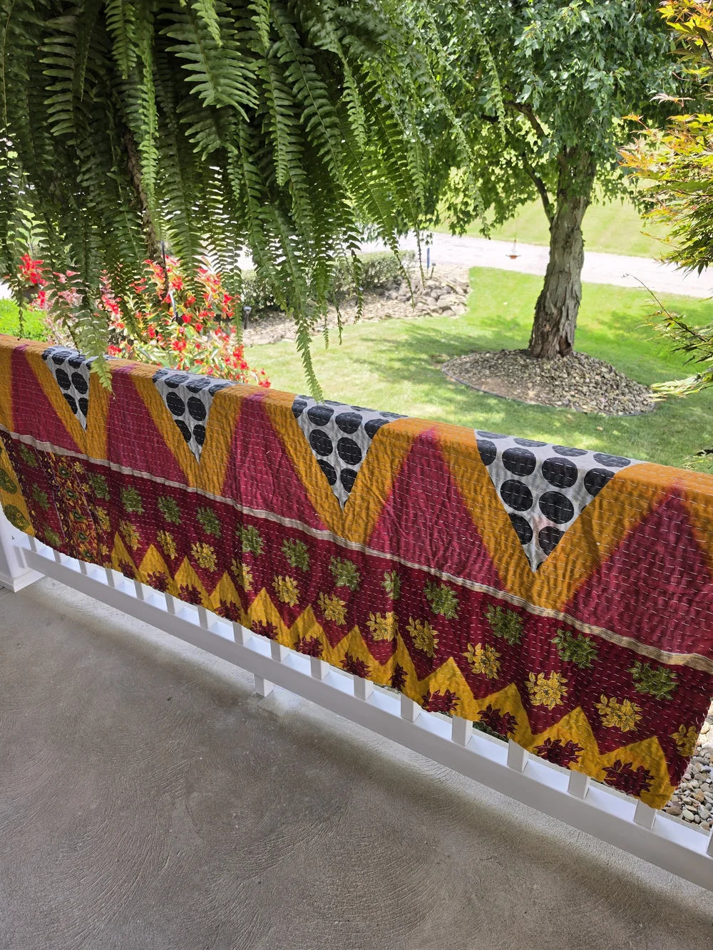Kantha Quilt Recycled Indian Sari Fabric Cotton Blanket Handstitched  86x52